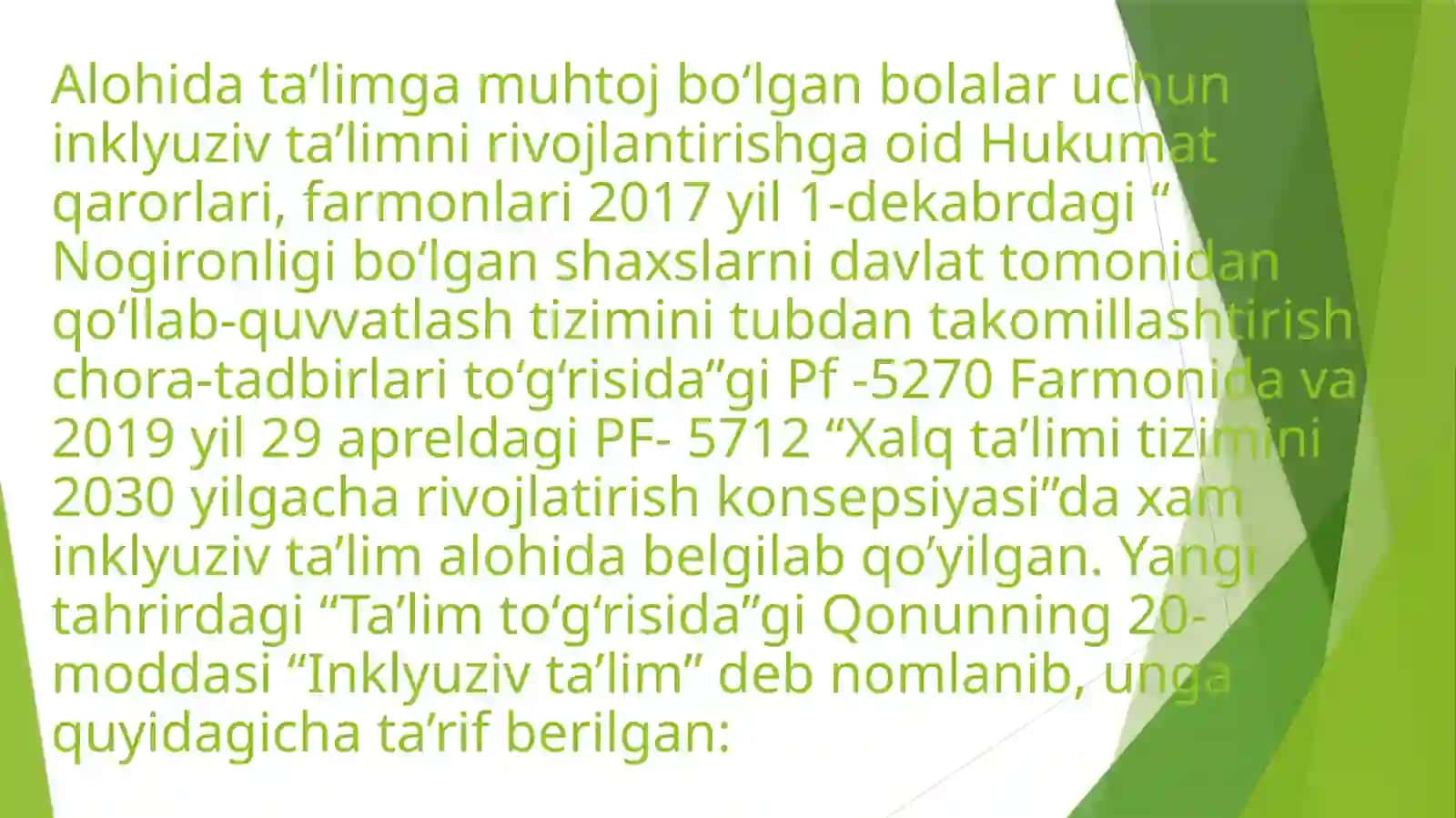 O'zbekistondain klyuziv ta'limning me'yoriy-huquqiy bazasini tahlil qilish 2
