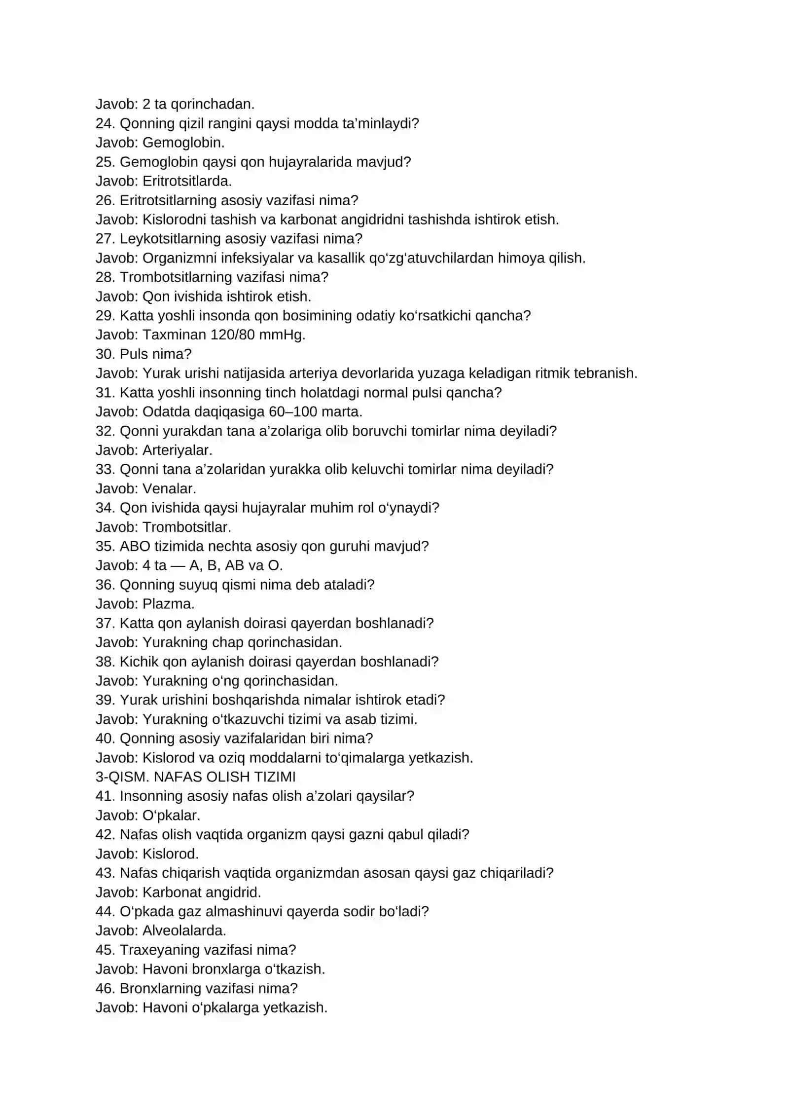 UMUMIY TIBBIYOT FANIDAN 100 TA SAVOL-JAVOB 2