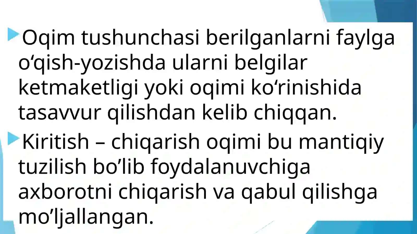Kiritish va chiqarish oqimlari 2