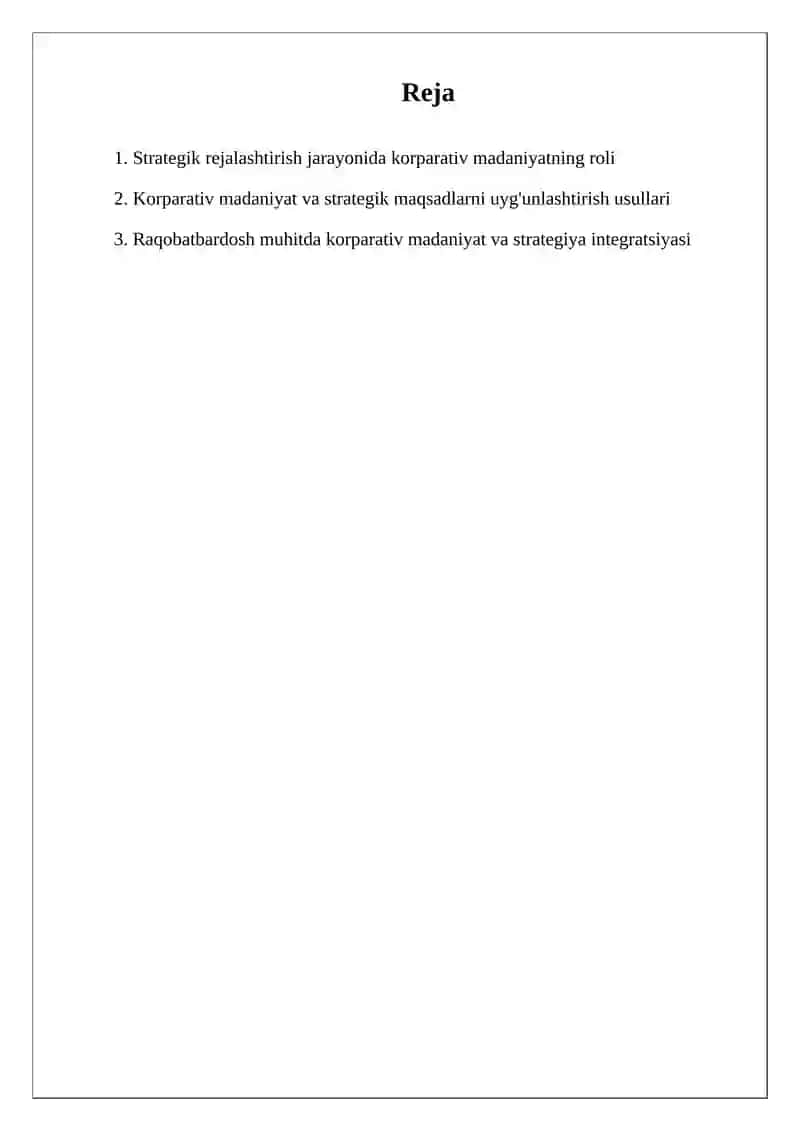 Strategik Rejalashtirish va Korparativ Madaniyat 2