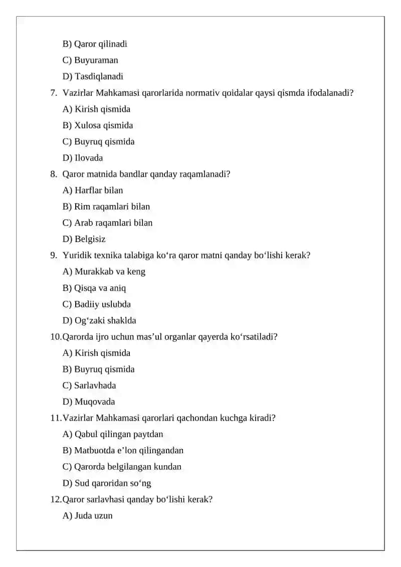O‘zbekiston Respublikasi Vazirlar Mahkamasi qarorlarini rasmiylashtirishning yuridik texnikasi 2