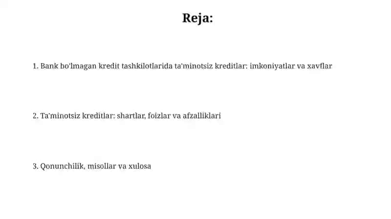 Ta'minotsiz kreditlar: Tushuncha va mohiyat 2