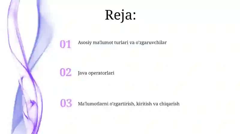 Java tilining asosiy turlari va operatorlar haqida 2