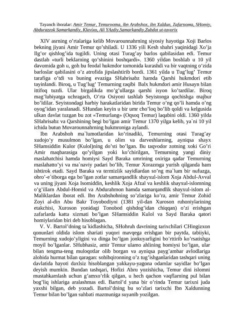 TEMURIYLAR DAVRI TARIXINING FANDA O'RGANILISHI 2