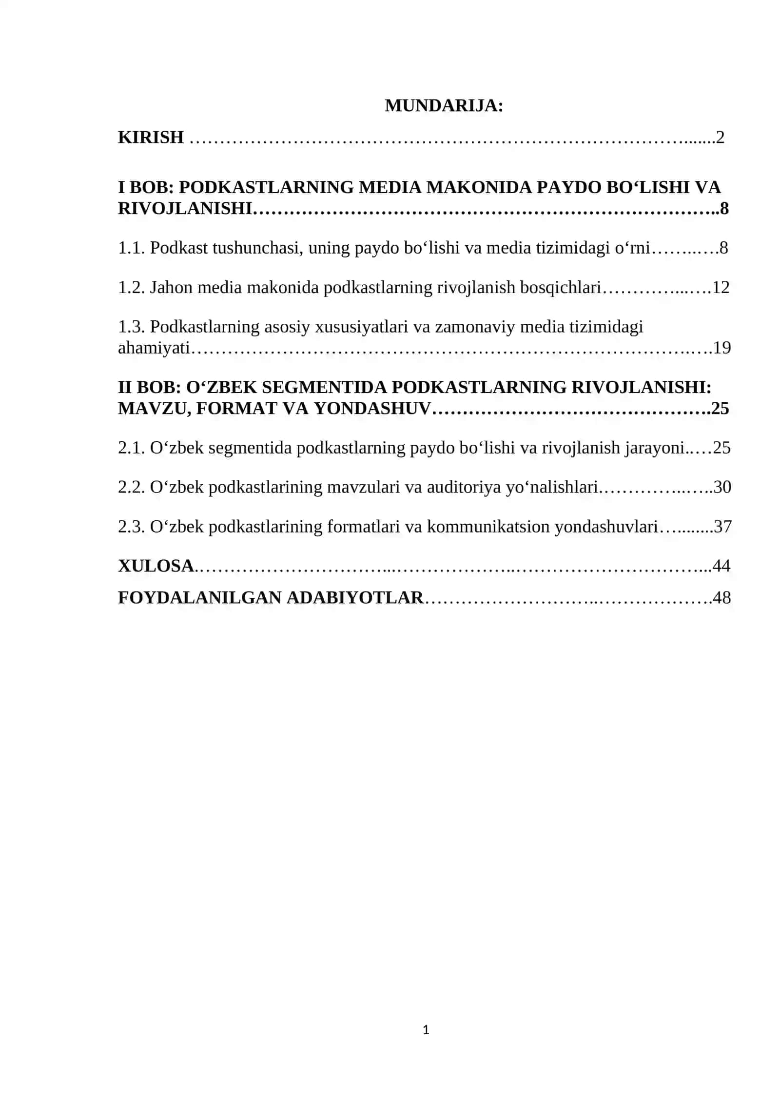 BMI (bitiruv malakaviy ish) O‘ZBEK SEGMENTIDA PODKASTLARNING PAYDO BO‘LISHI VA RIVOJLANISHI: MAVZU, FORMAT, YONDASHUV 2