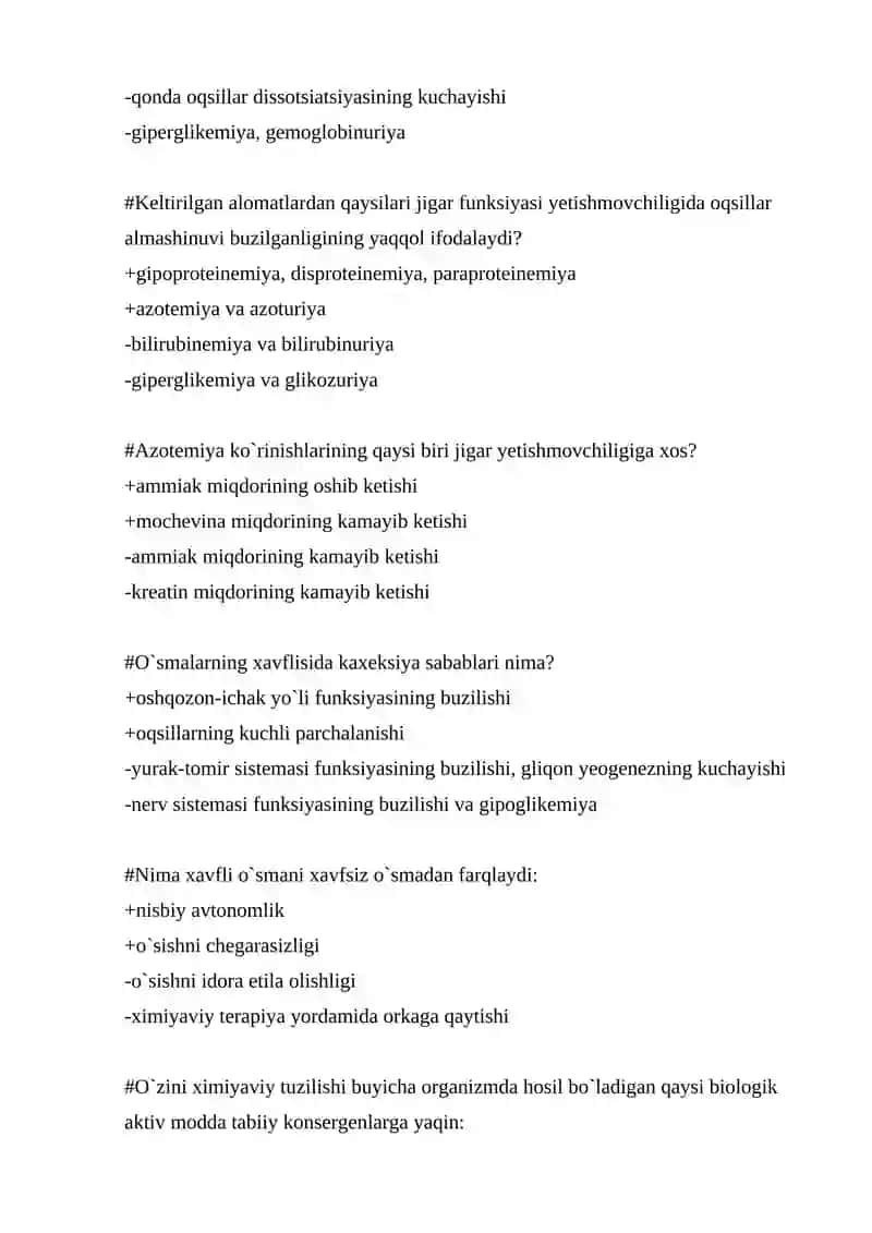 Patofiziologiya fanidan 300 talik test, 2 talik javoblari bilan 2