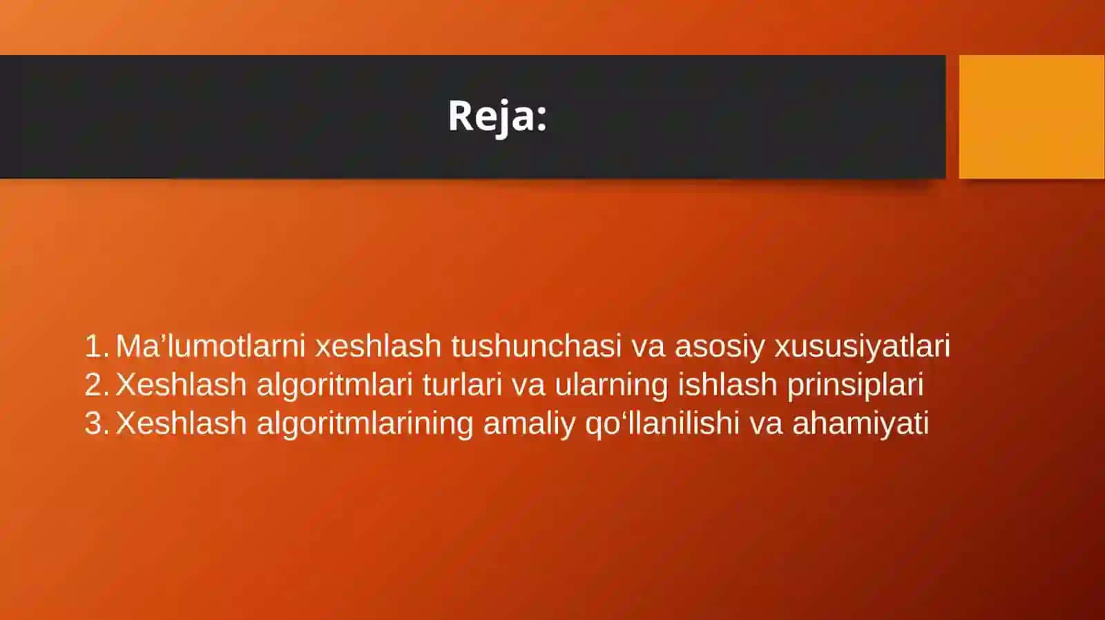 Ma'lumotlarni xeshlash algoritmlari. 2