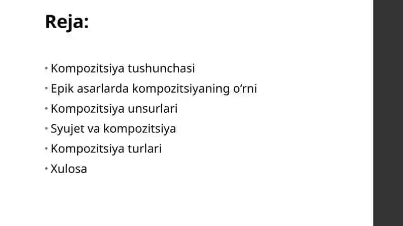 "Epik asar kompozitsiya"  taqdimot (slayd) 2