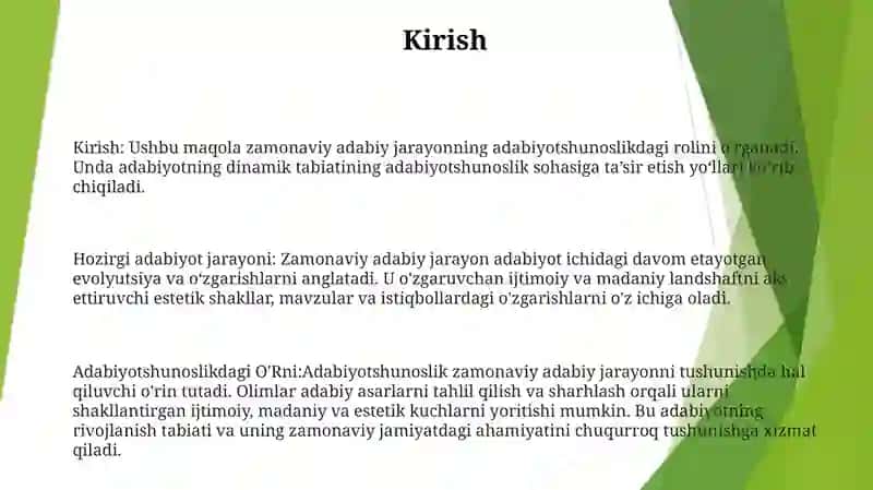 Hozirgi Adabiy Jarayon Faning Adabiyotshunoslikdagi O'Rni 2