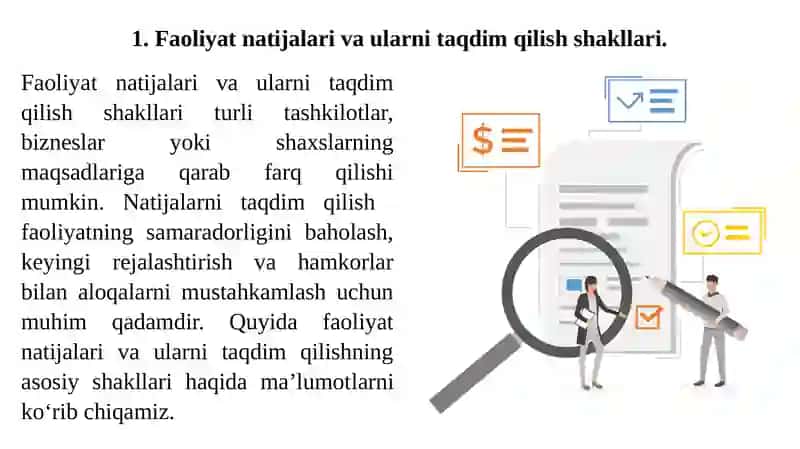 Faoliyat natijalari va ularni taqdim qilish shakllari 2