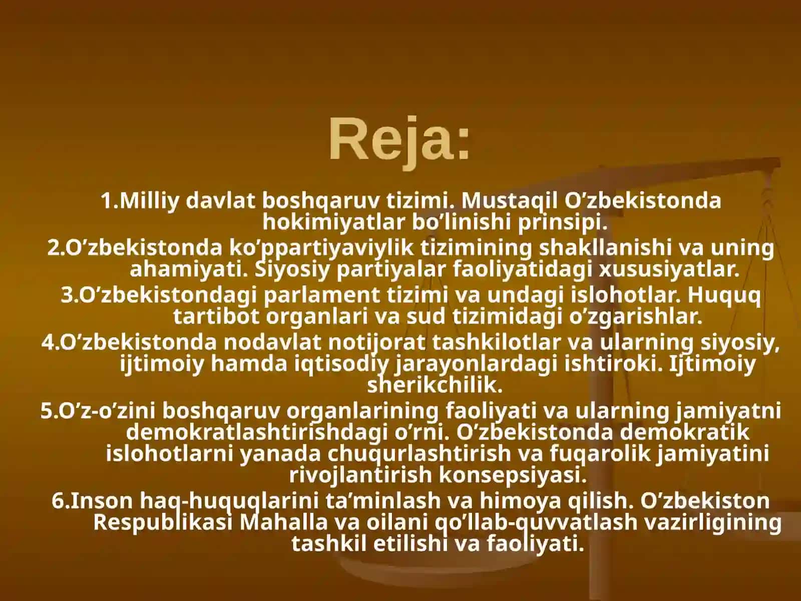 O’ZBEKISTONDA DEMOKRATIK,FUQAROLIK JAMIYATI ASOSLARINING SHAKLLANISHI, AMALGA OSHIRILGAN SIYOSIY ISLOHATLAR 2