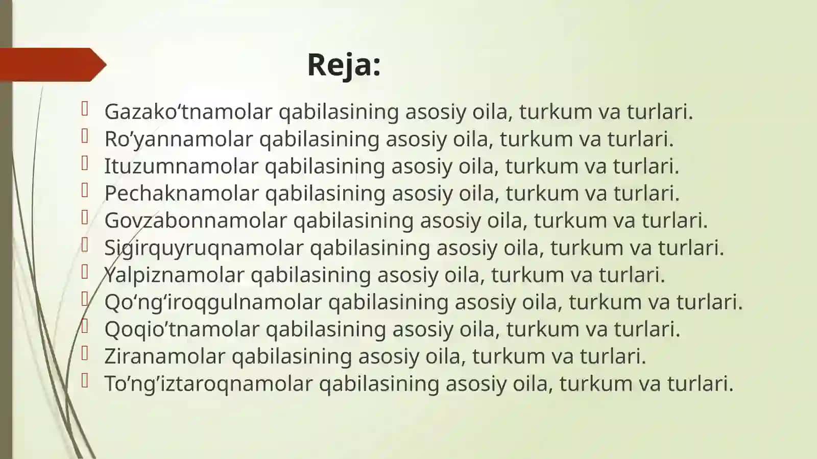 Yalpiznamolar qabilasining asosiy oila, turkum va turlari 2