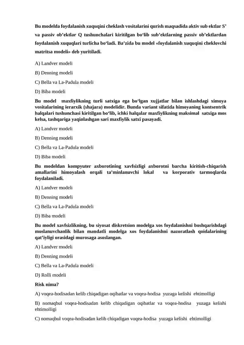 Tarmoq xavfsizligi testlar 2