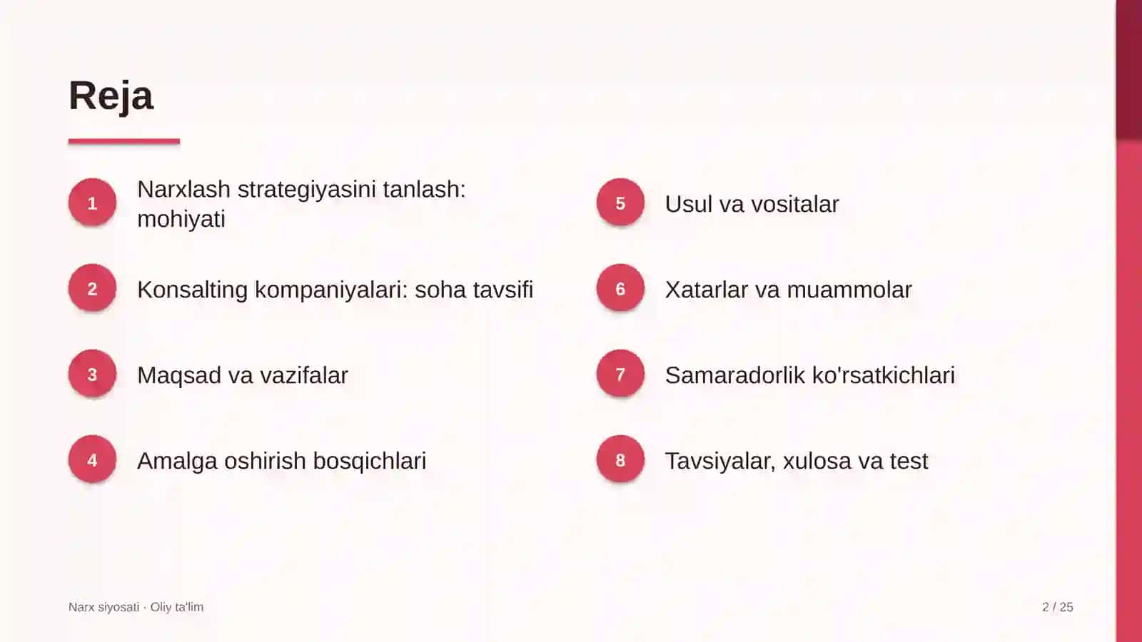 Konsalting kompaniyalarida narxlash strategiyasini tanlash 2