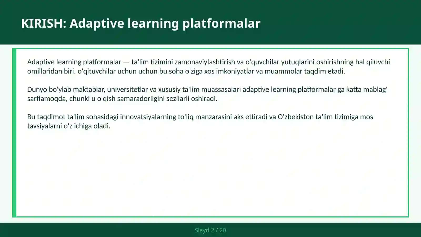 ADAPTIVE LEARNING PLATFORMALAR 2