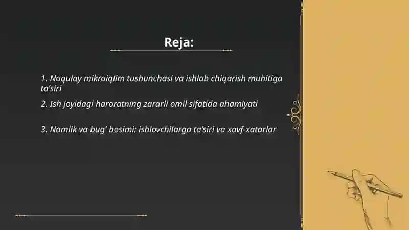 Noqulay mikroiqlim - ishlab chiqarish muhitiga zararli omil sifatida 2