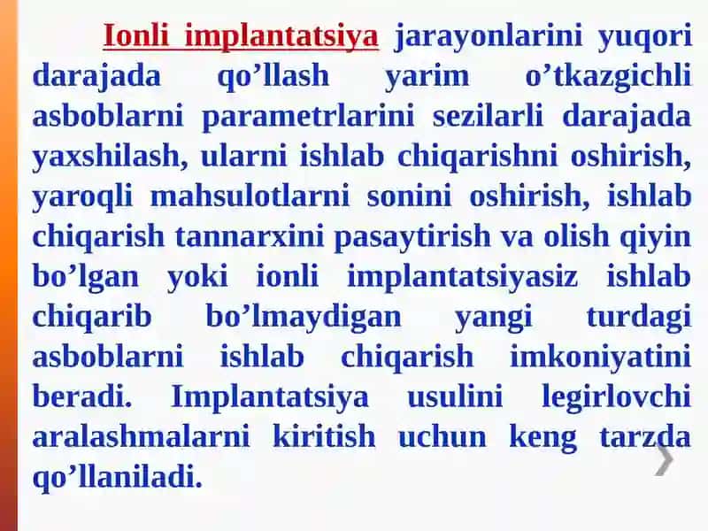 Ionli implantatsiya jarayonlarini qo‘llash 2