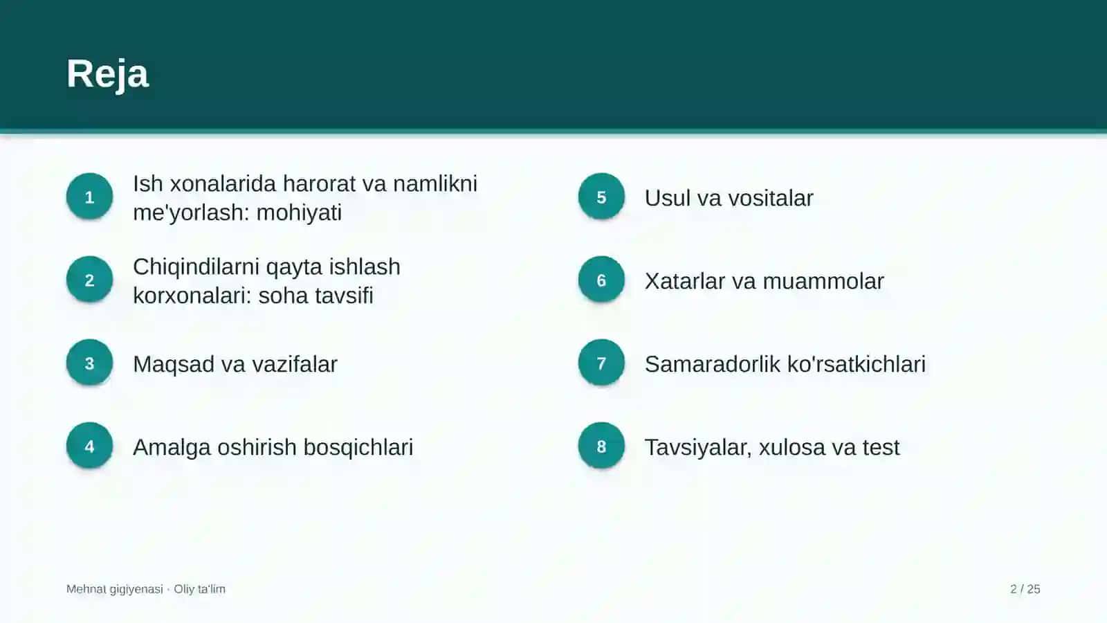 MEHNAT GIGIYENASI · OLIY TA'LIM 2