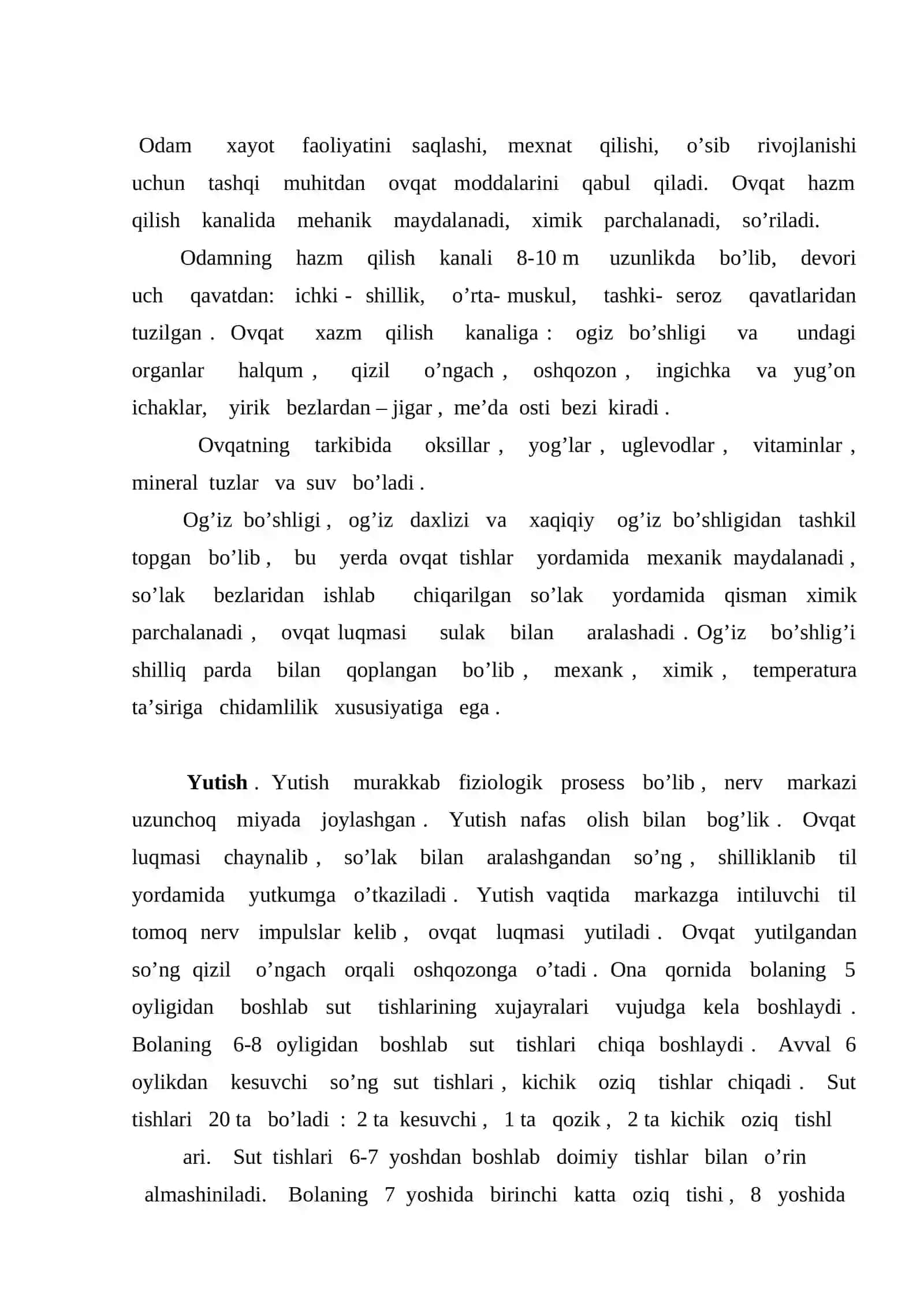 Ovqat hazm qilish organlarining tuzulishi, vazifalari yosh xususiyatlari 2