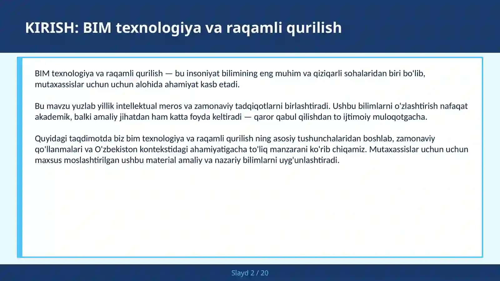 BIM texnologiya va raqamli qurilish 2