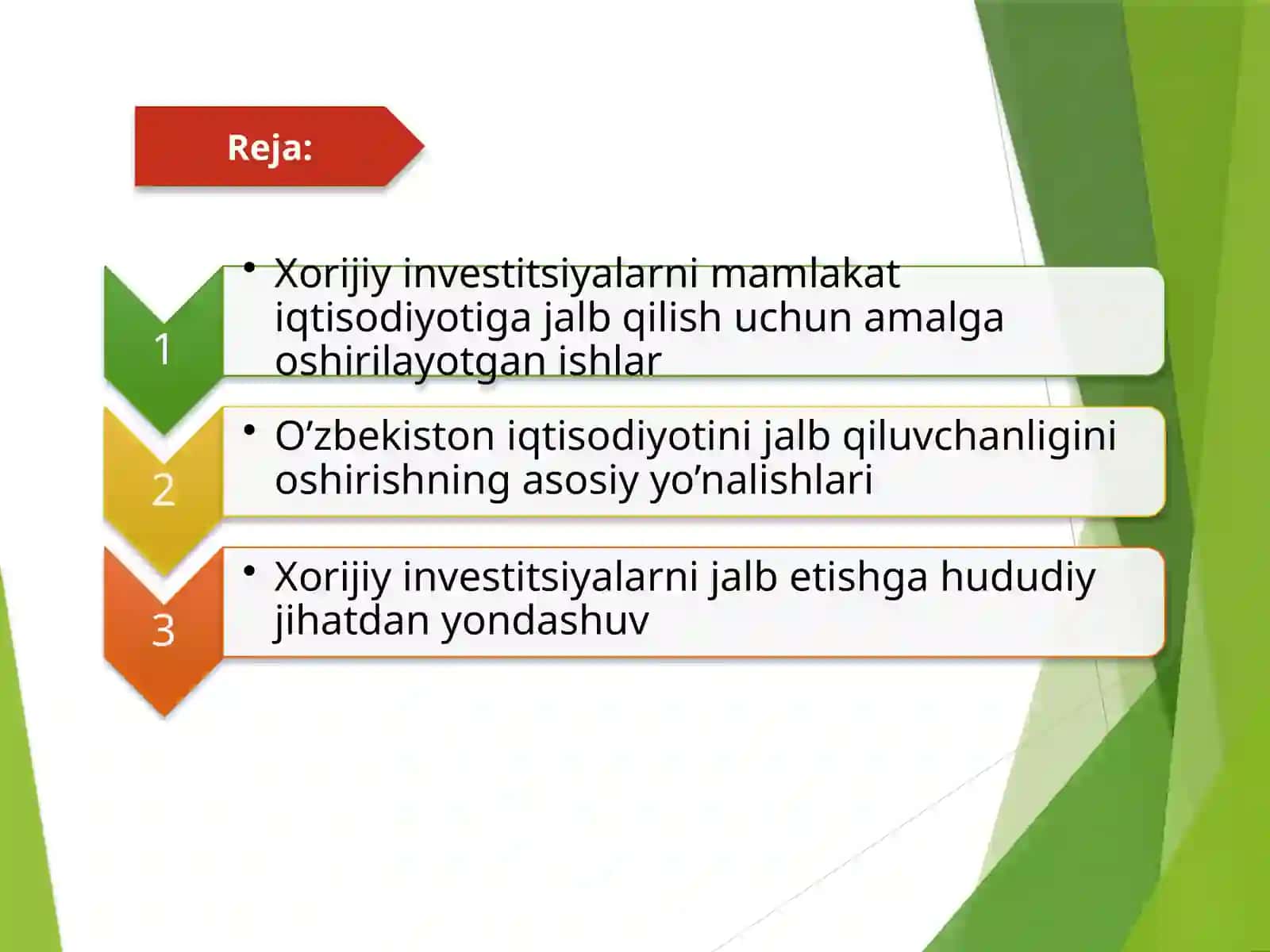 Xorijiy investorlar uchun O’zbekiston iqtisodiyotini jalb qiluvchanligi 2