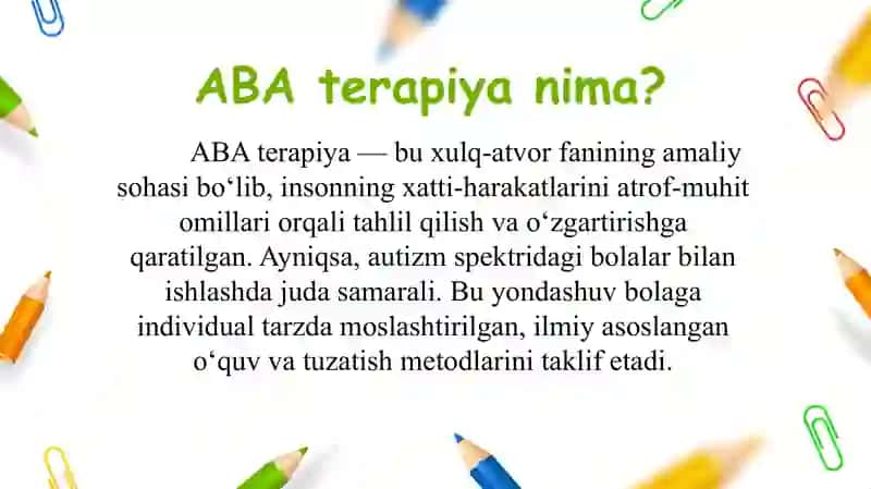 ABA terapiya mavzusida taqdimot 2