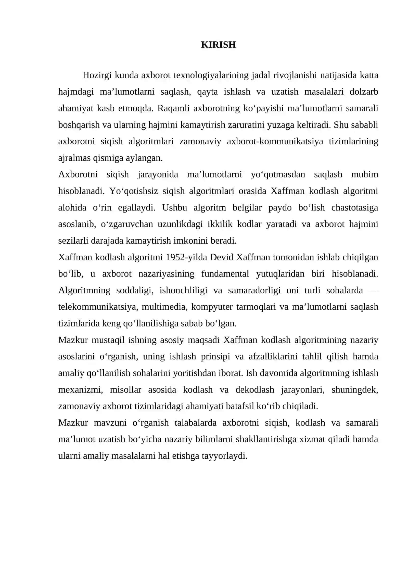 Xaffman Kodlash Algoritmi 2