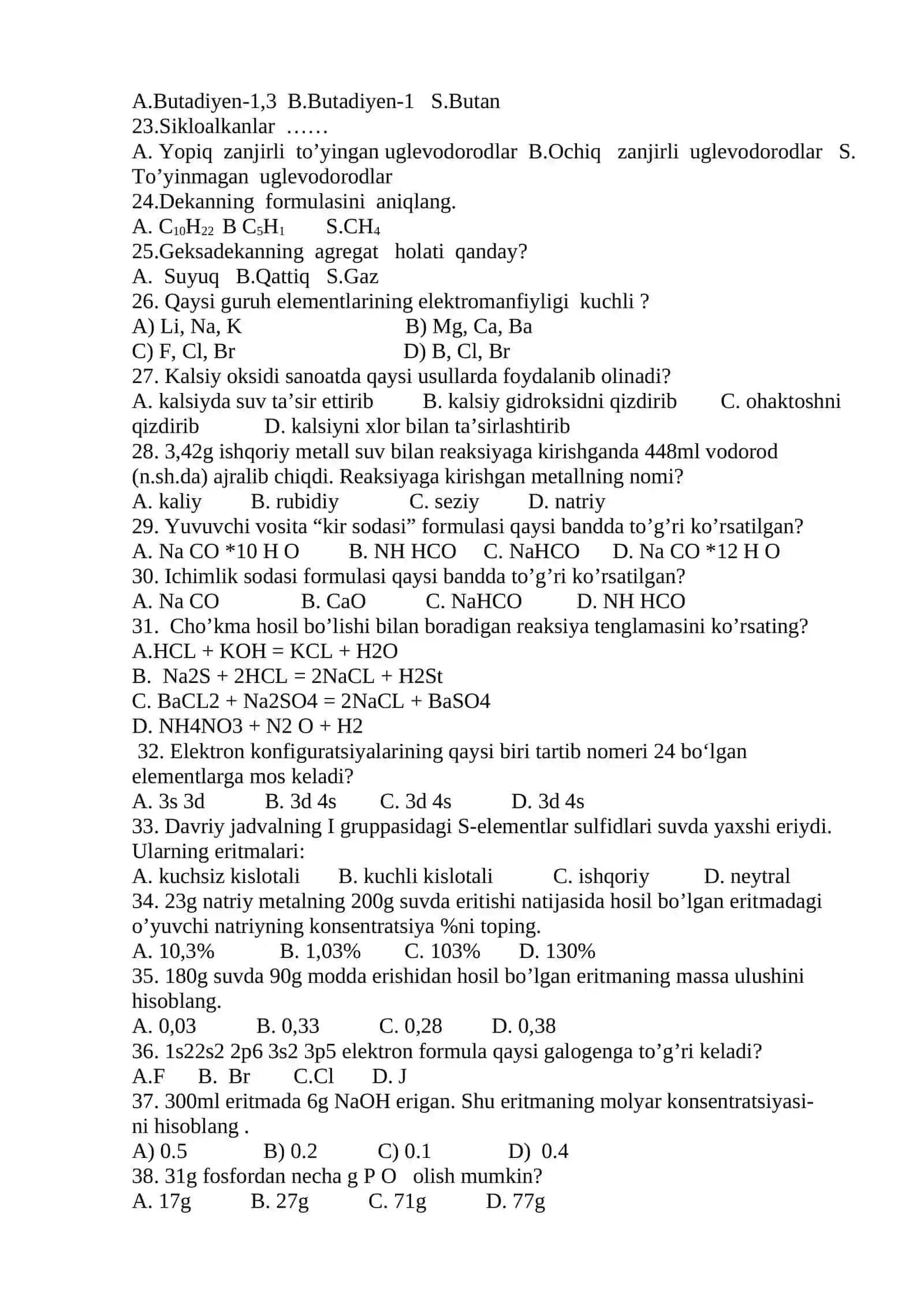 Fizika fanidan 9-Sinf test 2