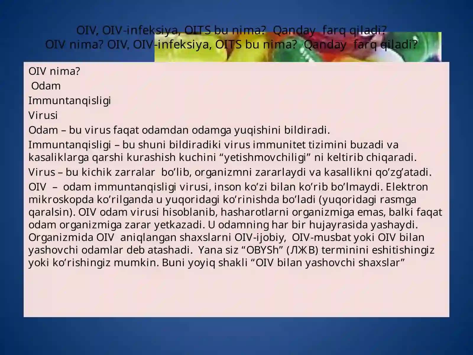 OIV, OIV-infeksiya, OITS haqida umumiy ma'lumot 2