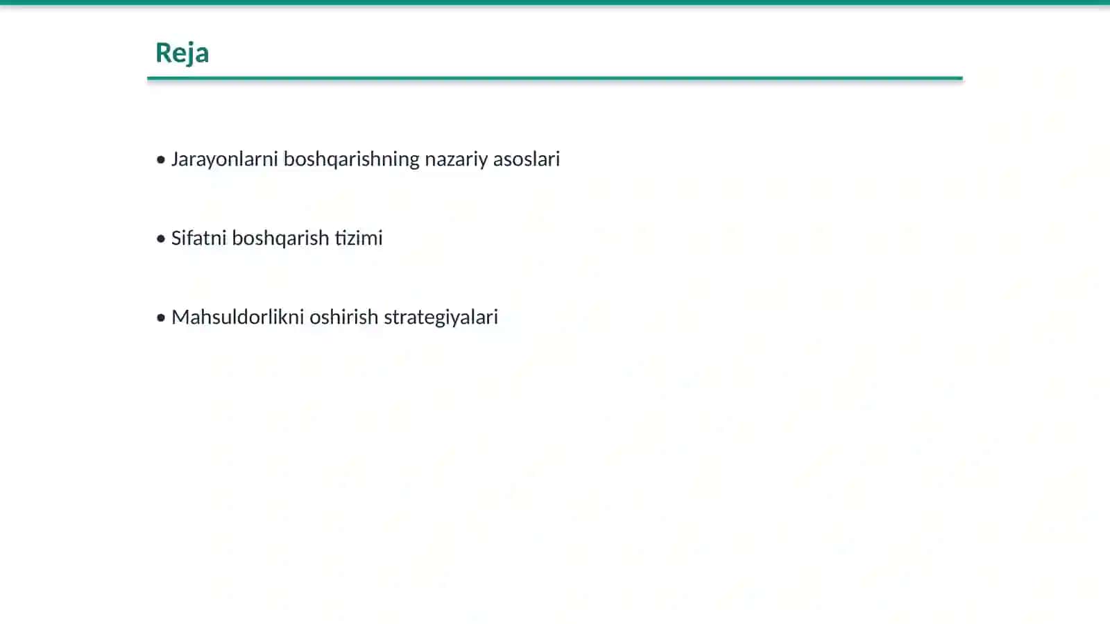 Jarayonlarni, sifatini va mahsuldorlikni boshqarish 2