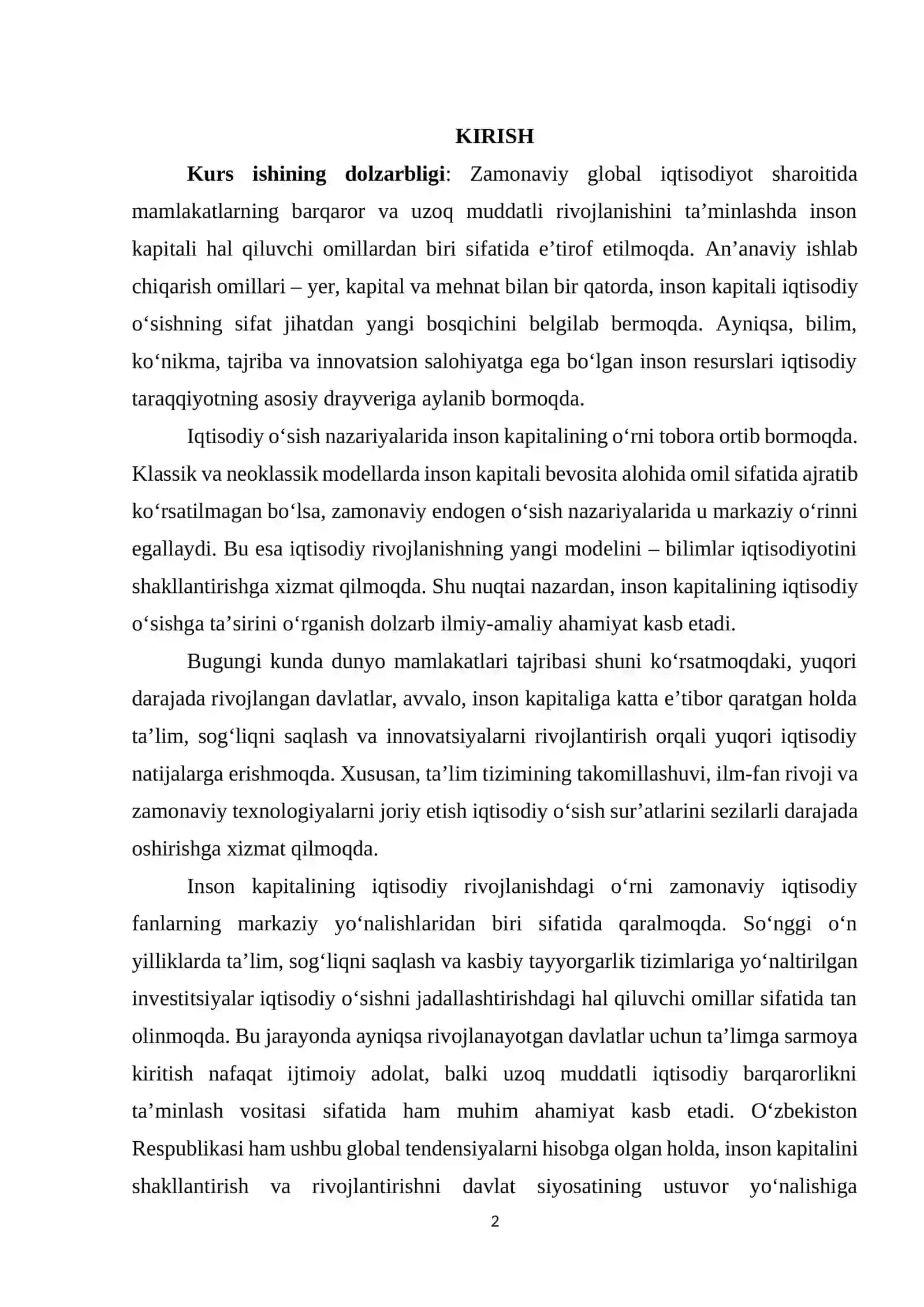 INSON KAPITALI ISHTIROKIDAGI IQTISODIY O’SISH MODELLARI 2