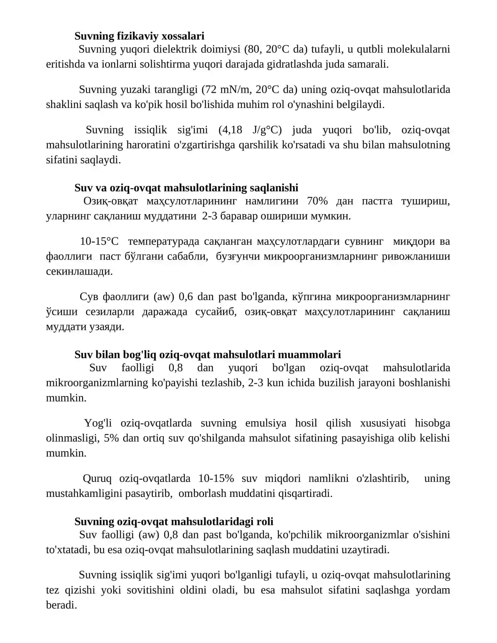 Oziq-ovqat mahsulotlarida suvning aniqlanishi 2