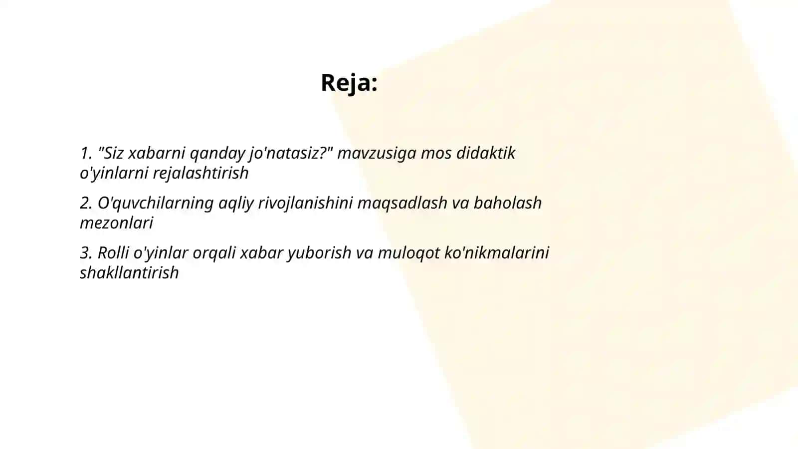 "Siz xabarni qanday jo'natasiz?" mavzusida o'quvchilarning aqliy rivojlanishi 2