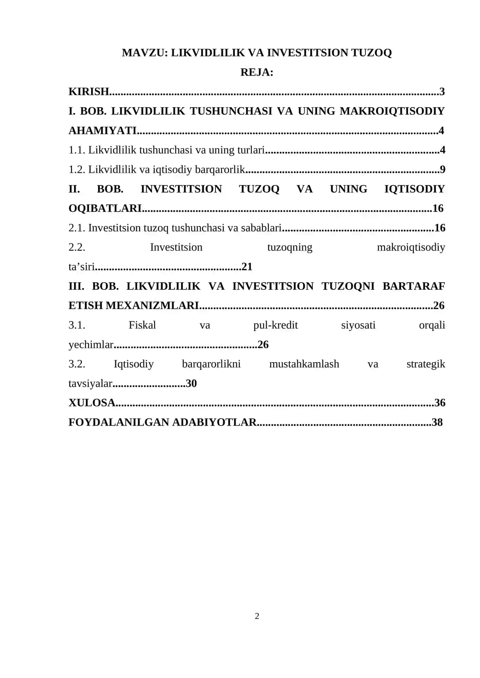 LIKVIDLILIK VA INVESTITSION TUZOQ 2