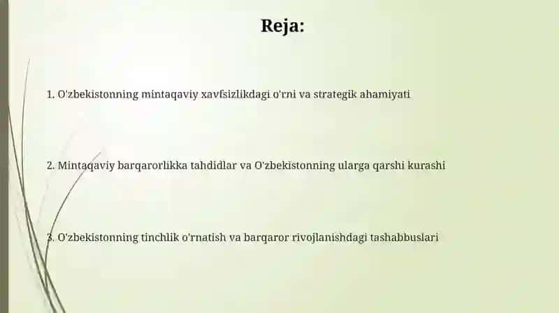 O'zbekistonning Markaziy Osiyoda tinchlik va barqarorlikni ta'minlashdagi o'rni 2