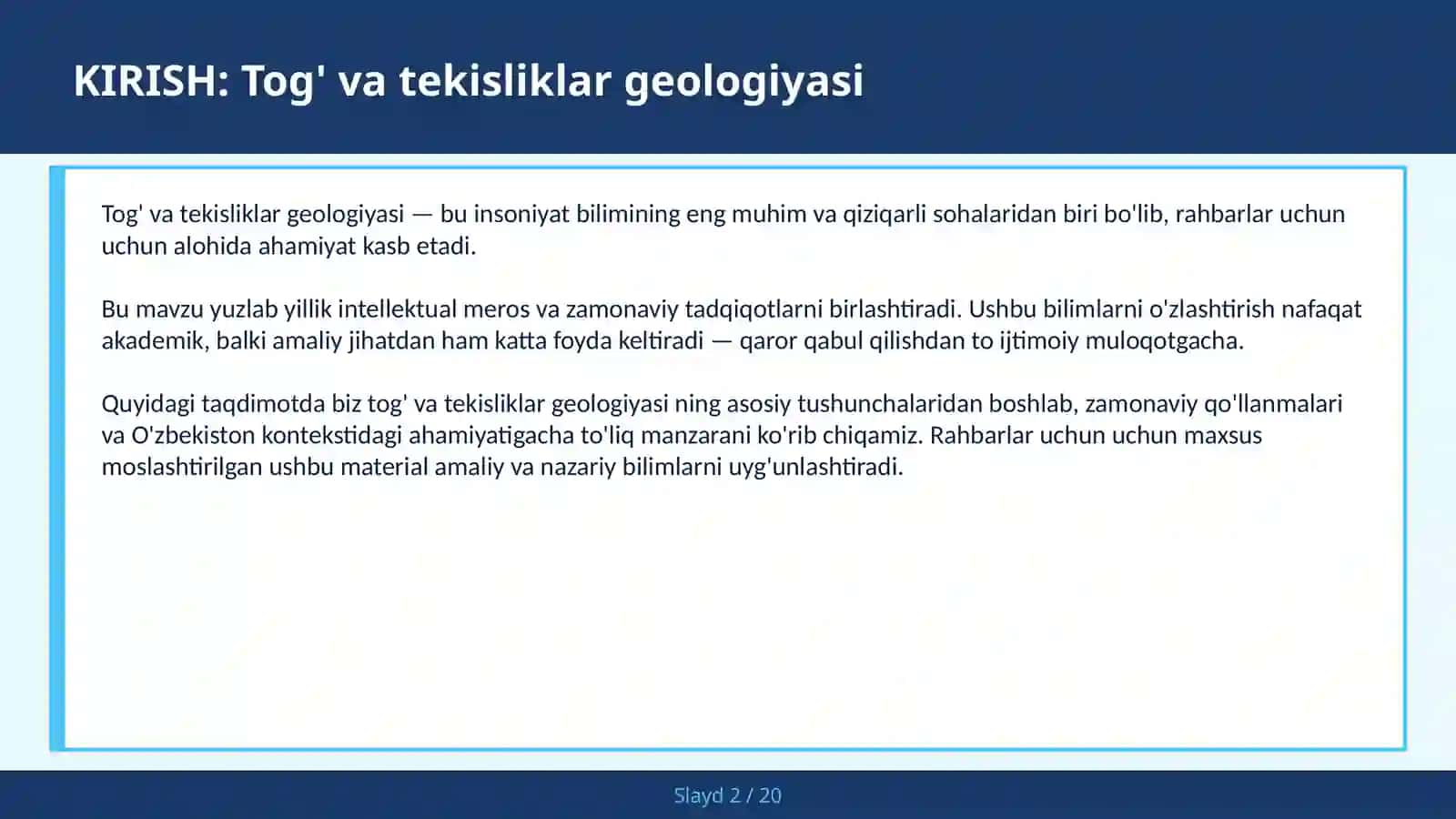 TOG' VA TEKISLIKLAR GEOLOGIYASI 2