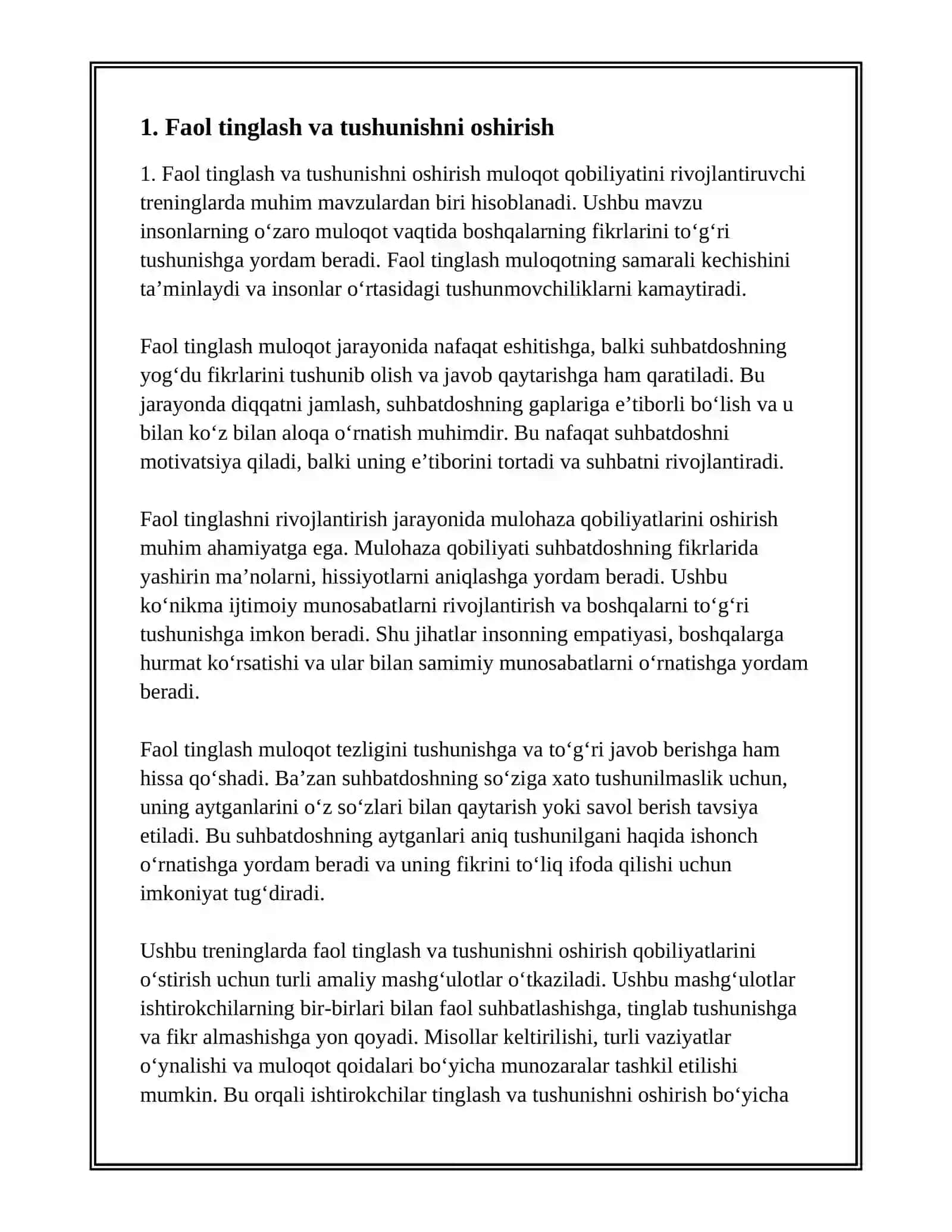 MULOQOT QOBILIYATINI RIVOJLANTIRUVCHI TRENINGLAR 2