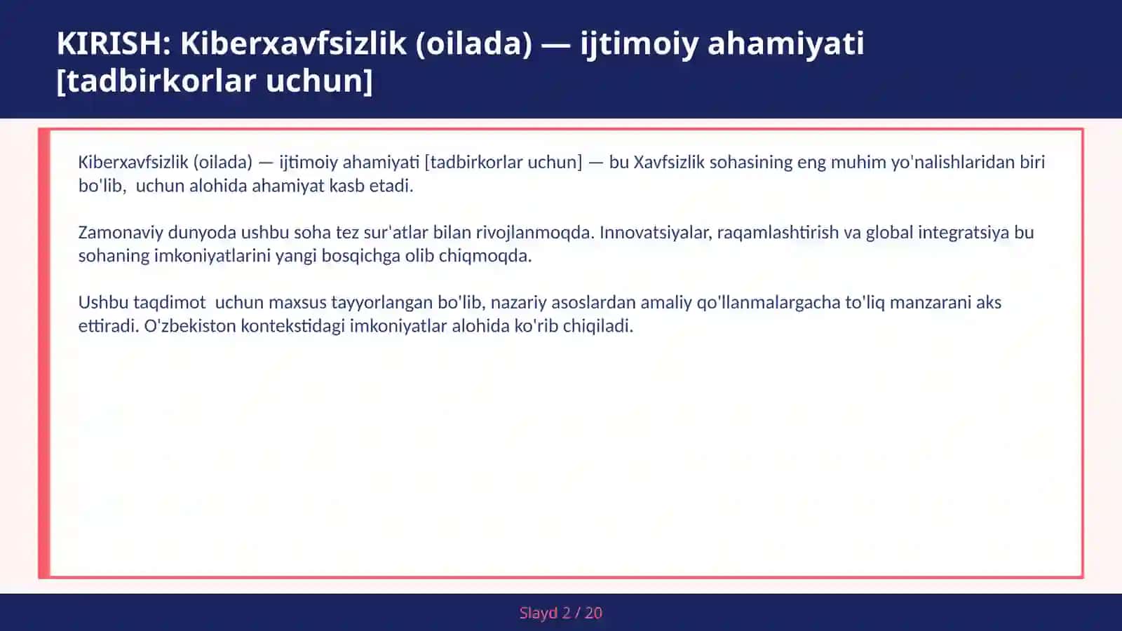 KIBERXAVFSIZLIK (OILADA) — IJTIMOIY AHAMIYATI [TADBIRKORLAR UCHUN] 2