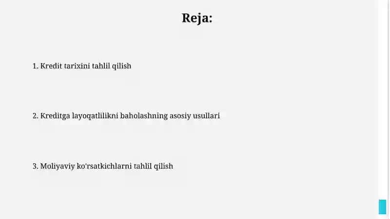 Kreditga layoqallilikni baholash va tahlil qilishning asosiy usuliari 2
