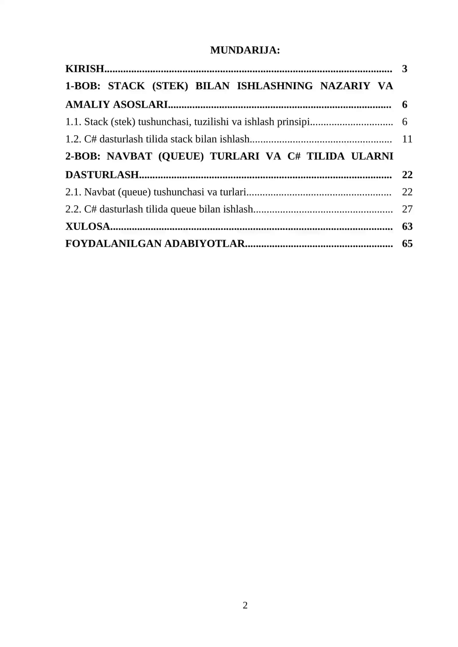Stack va navbatlar bilan ishlash 2