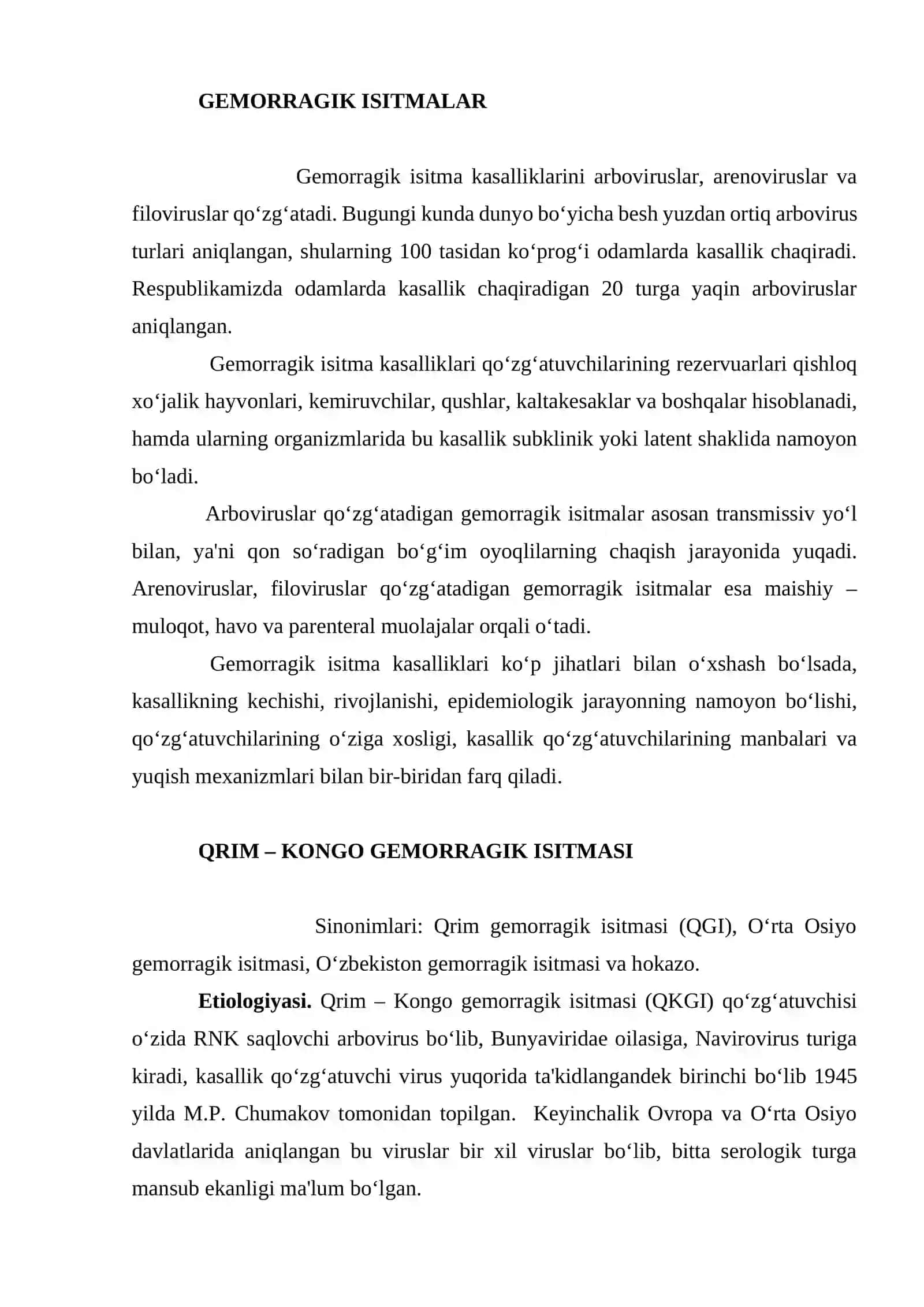 O‘ta xavfli infeksiyalarda (o‘lat, kuydirgi, Qrim-Kongo gemorragik isitmasi) hamshiralik ishi 2