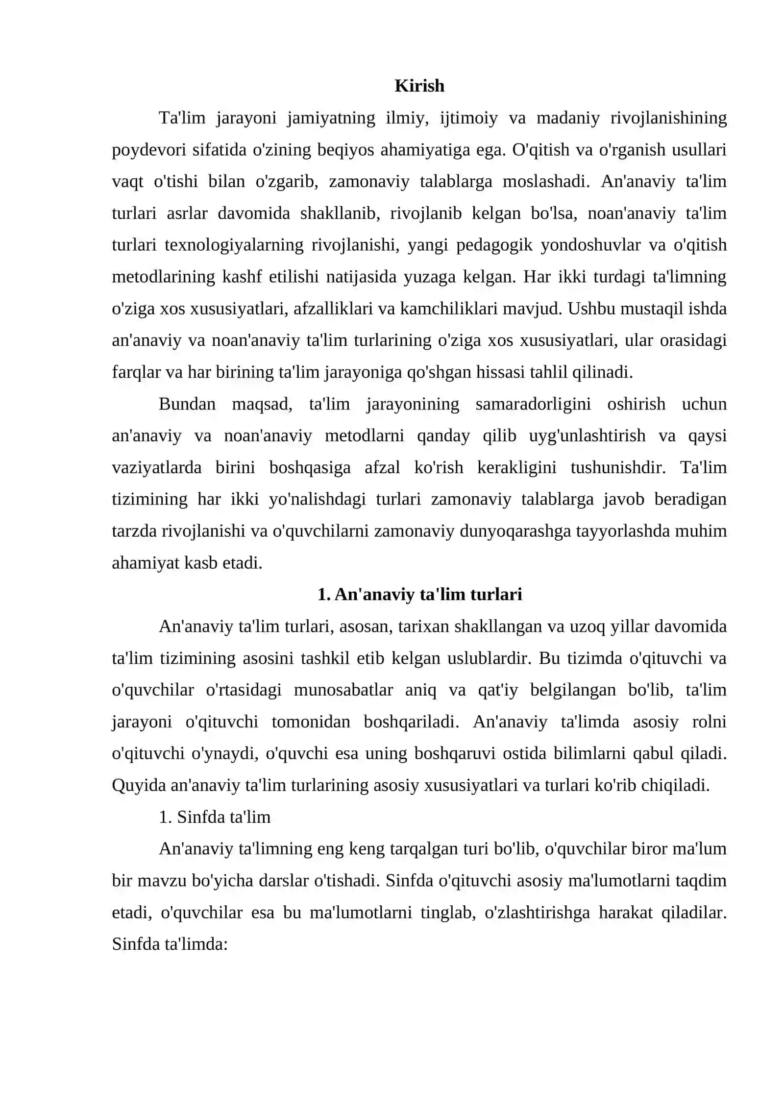 Loyihadan.Talim jarayonini tashkil etishga ananaviy va noanʼanaviy taʼlim turlari va ularning oziga xos xususiyatlari 2