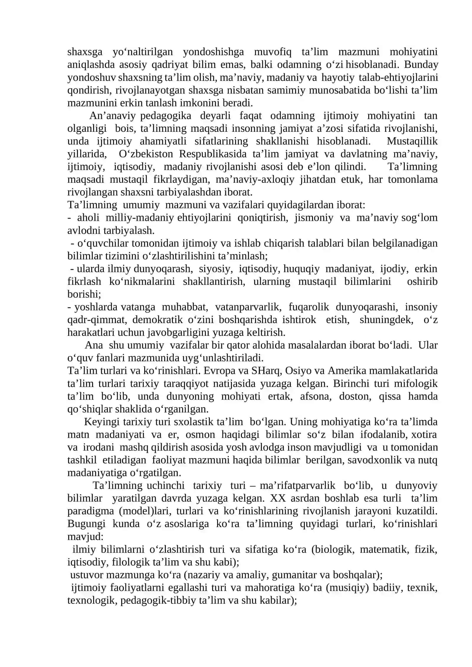 TA’LIM QONUNIYATLARI VA PRINSPLARI. UMUMIY O’RTA. O’RTA MAXSUS KASB HUNAR TA’LIMINING MAZMUNI 2