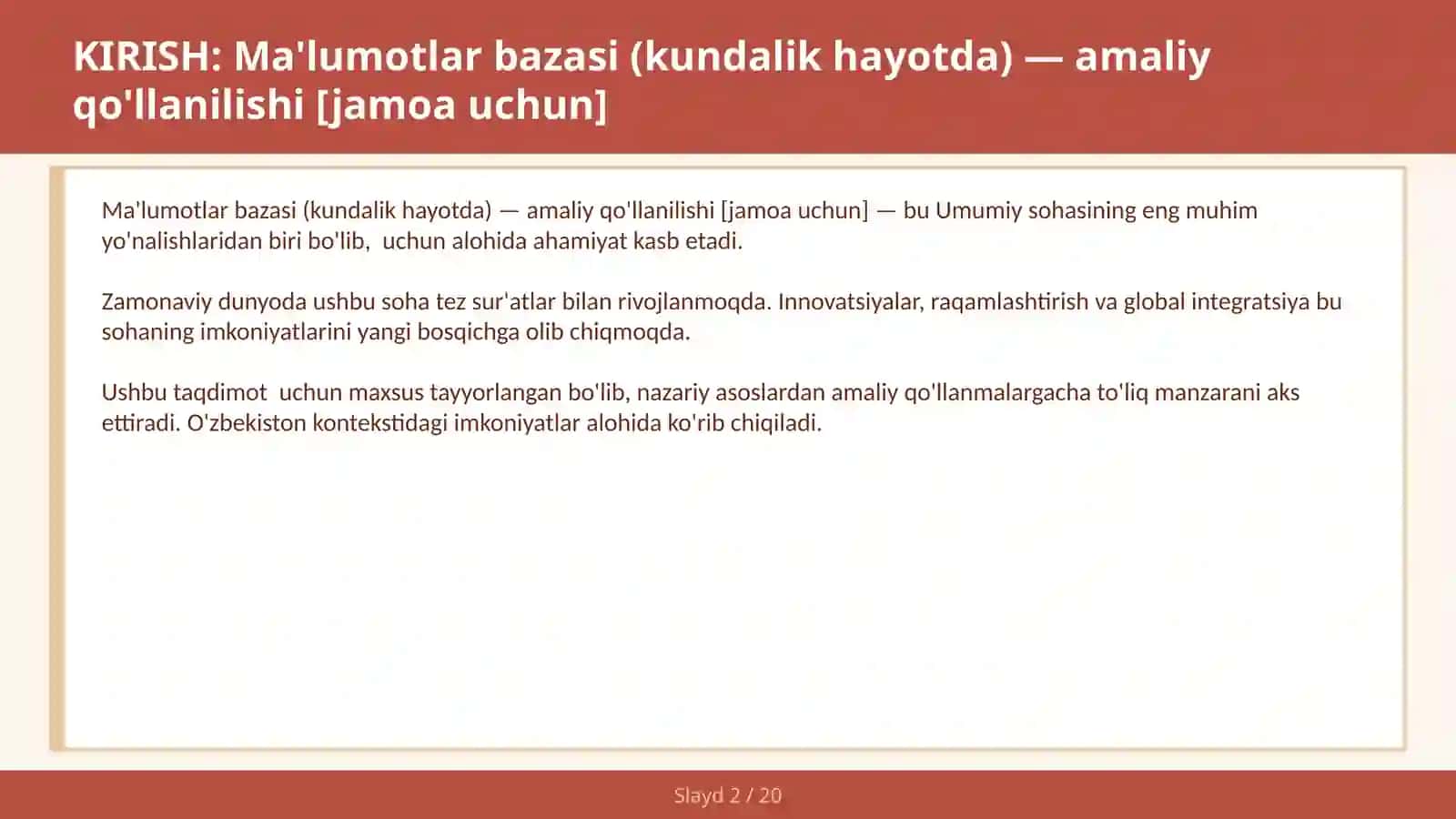 Ma'lumotlar bazasi (kundalik hayotda) — amaliy qo'llanilishi [jamoa uchun] 2