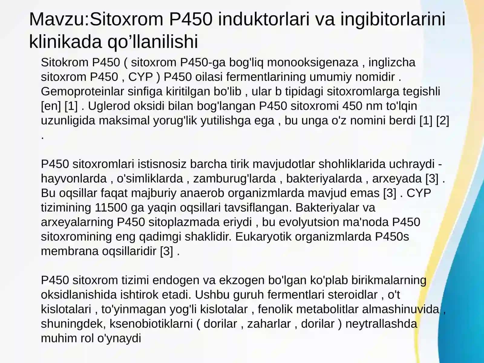 Sitoxrom P450 induktorlari va ingibitorlarini klinikada qo’llanilishi 2