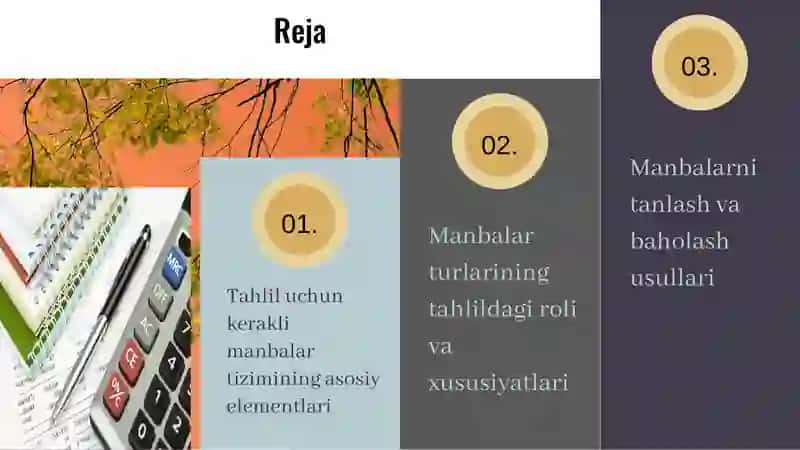 Tahlil uchun kerakli manbalar tizimi va uning turlari 2