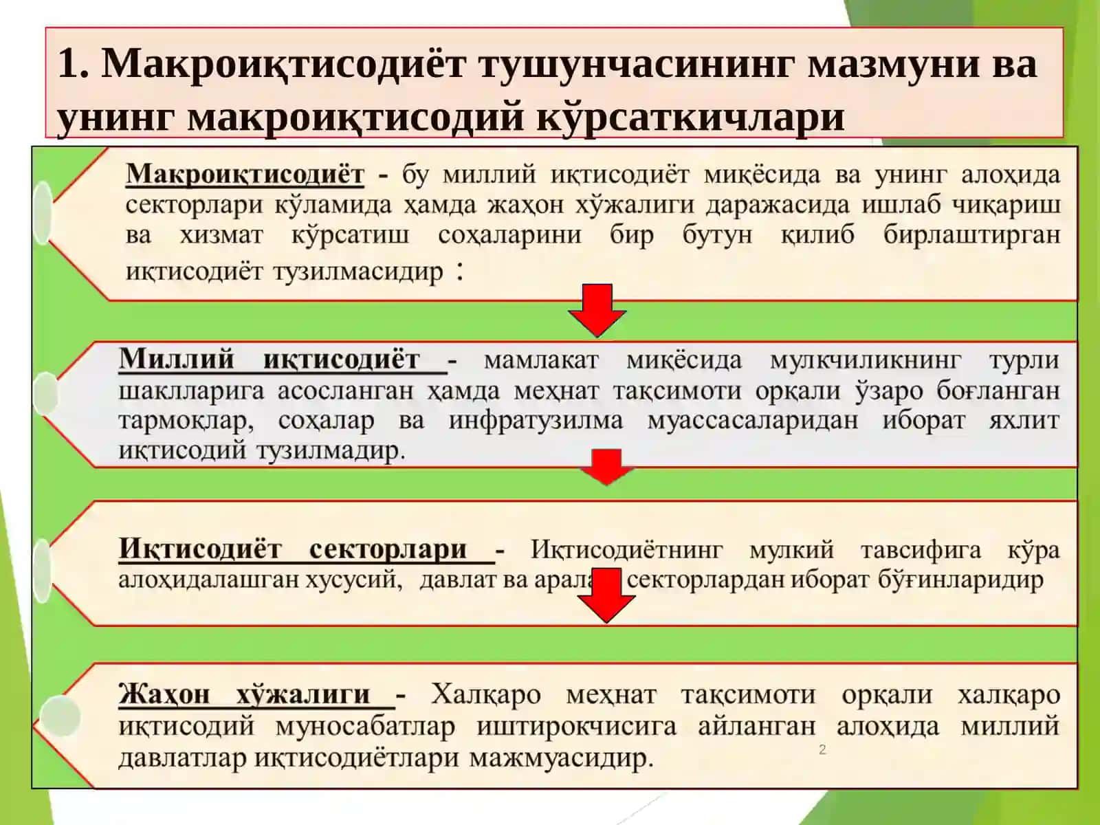 Миллий иқтисодиёт ва унинг макроиқтисодий кўрсаткичлари. Миллий хисоблар тизими 2