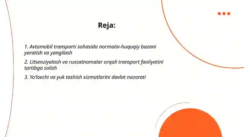 Avtomobil transporti faoliyatini davlat tomonidan tartibga solish 2