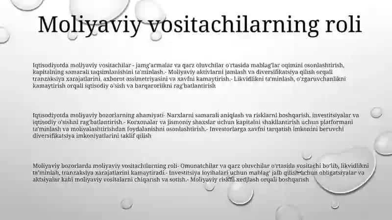 Moliya Bozorining Iqtisodiyotdagi Ahamiyati Va O'Rni 2