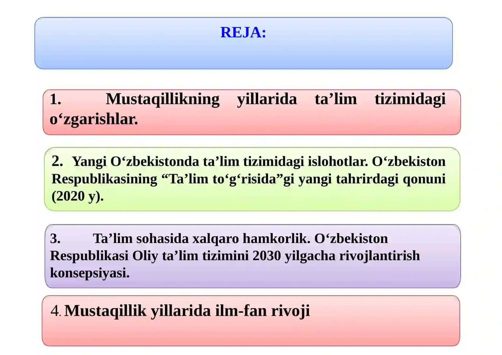 O‘zbekiston Respublikasida ta’lim sohasida amalga oshirilgan islohotlar 2